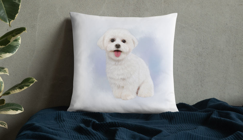 Customized Puppy Portrait Pillow,  enveloped in the comfort of your furry friend's image.